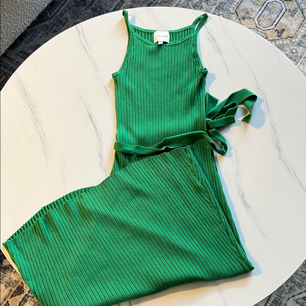Pink Rose Emerald Ribbed Dress
